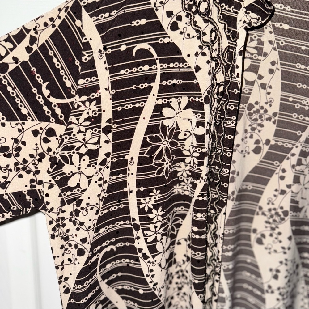 AKA Women's Duster Cardigan Sheer Brown Beige Abstract Floral Print Size 2XL - Picture 5 of 10